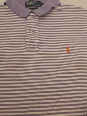 Ralph Lauren Kids Striped Polo in Lavender and White with Orange Pony